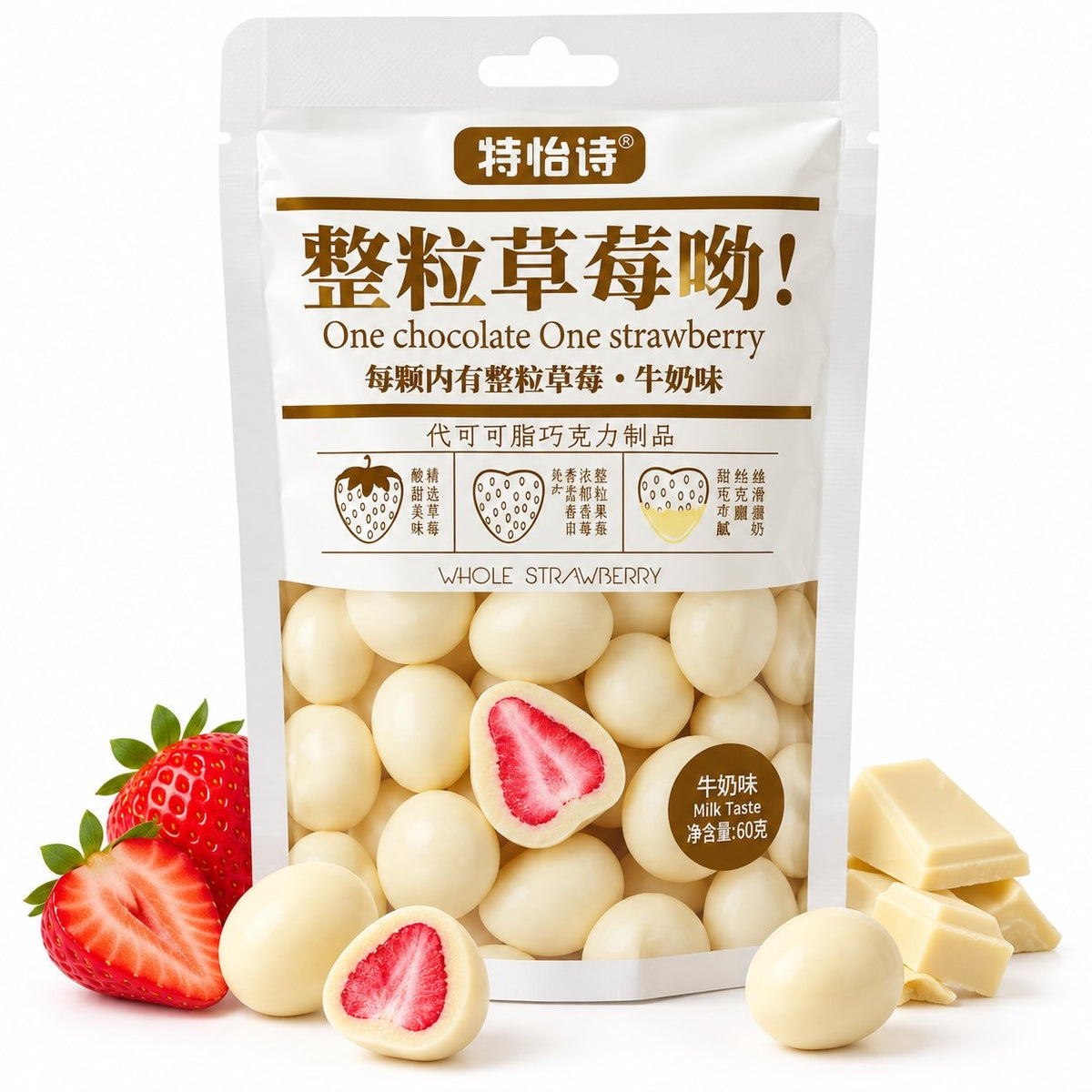 Te Yi Shi - Fragole Intere Ricoperte al Gusto Latte (60g)
