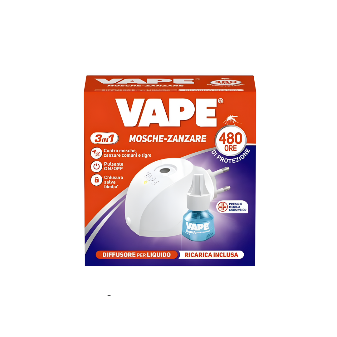 Vape Diffusore Antizanzare Mosche e Zanzare 3in1 con Ricarica