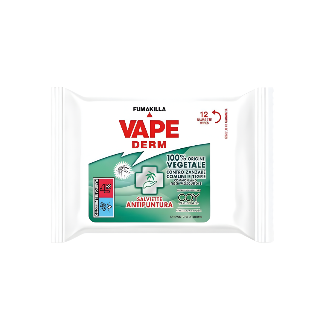Vape Derm Salviette Antipuntura 100% Vegetale 12pz Zanzare