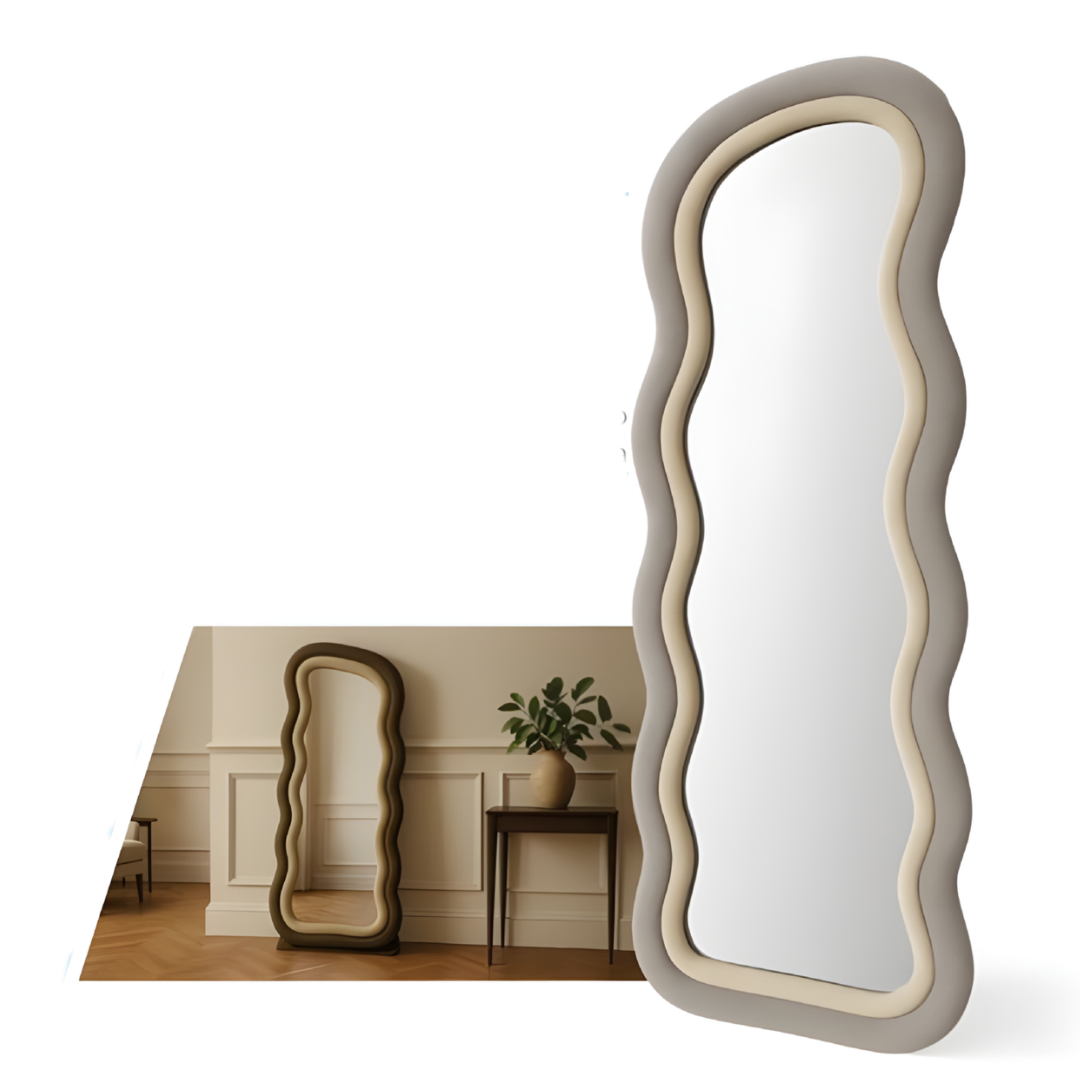 Specchio da Terra Design Ondulato Microfibra Grigio Avorio