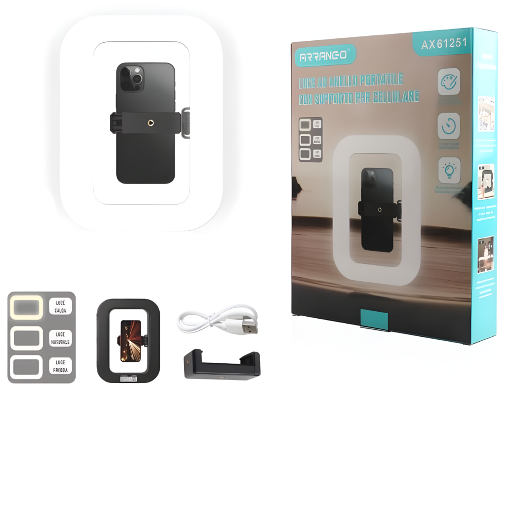 Luce ad Anello LED con Supporto Smartphone Regolabile USB
