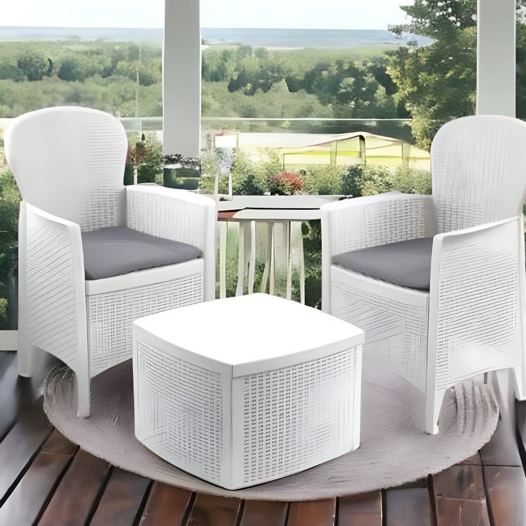 Set Tavolino e Sedie da Giardino in Rattan con Cuscini