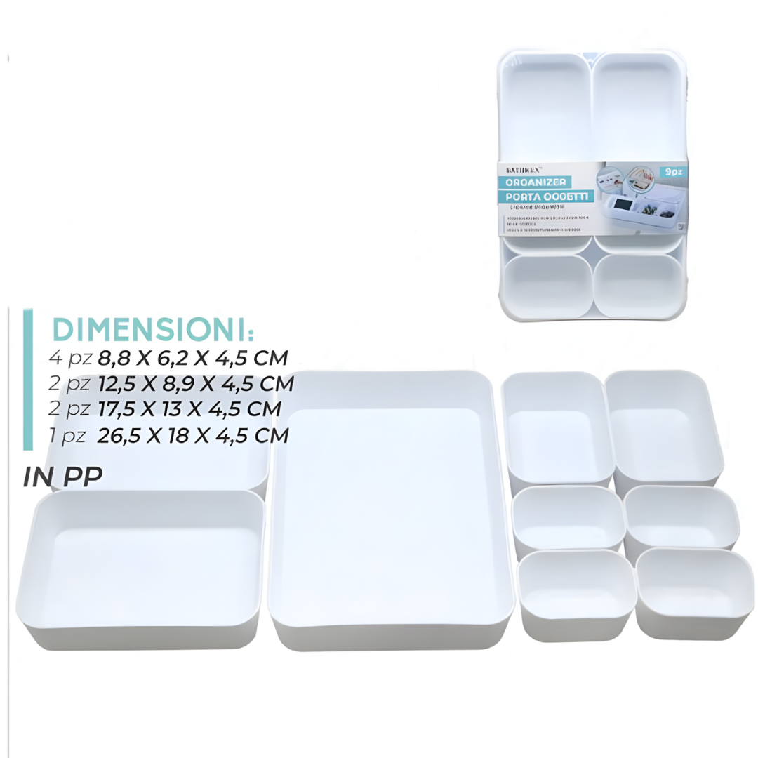 Set Organizer Portaoggetti 9 Pezzi Modulari per Cassetti