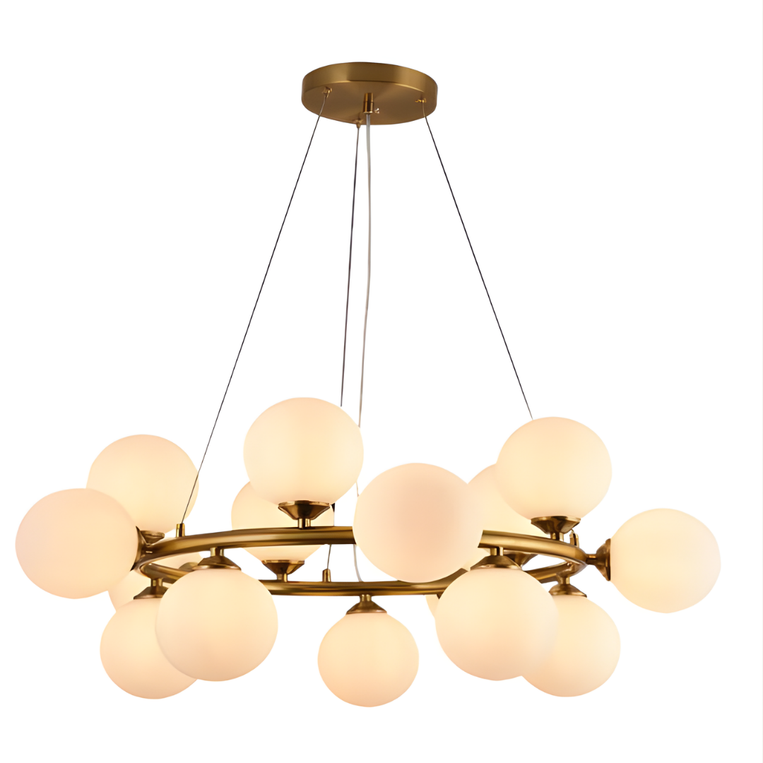 Lampadario moderno 15 luci G9 oro con sfere vetro
