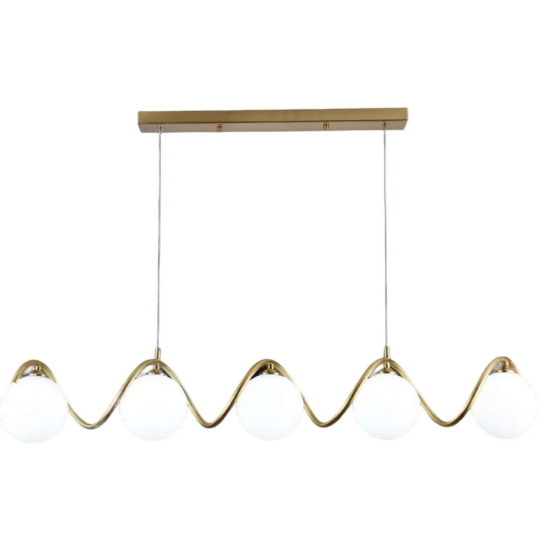 Lampadario moderno 5 luci G9 oro ondulato con sfere vetro