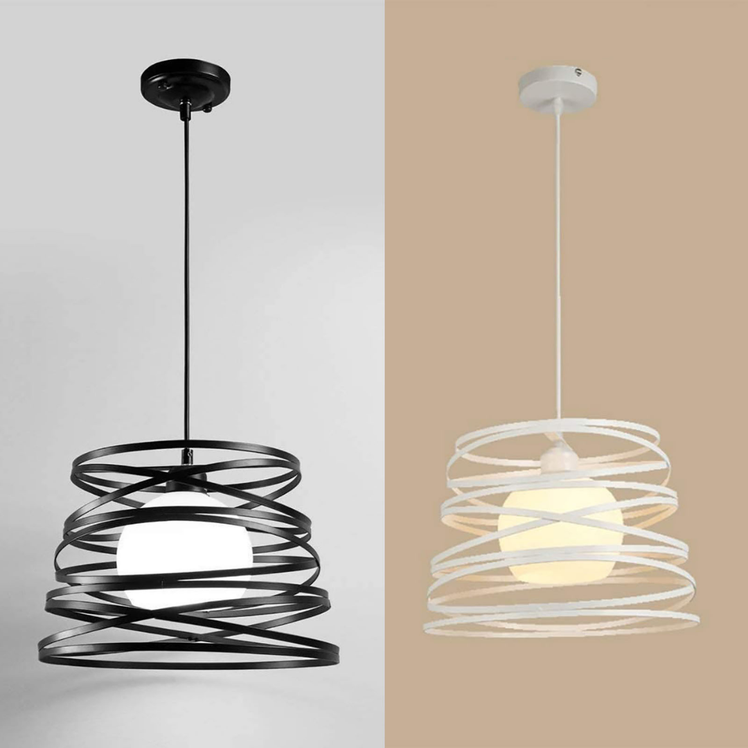 Lampadario a sospensione E27 design spirale moderno bianco o nero