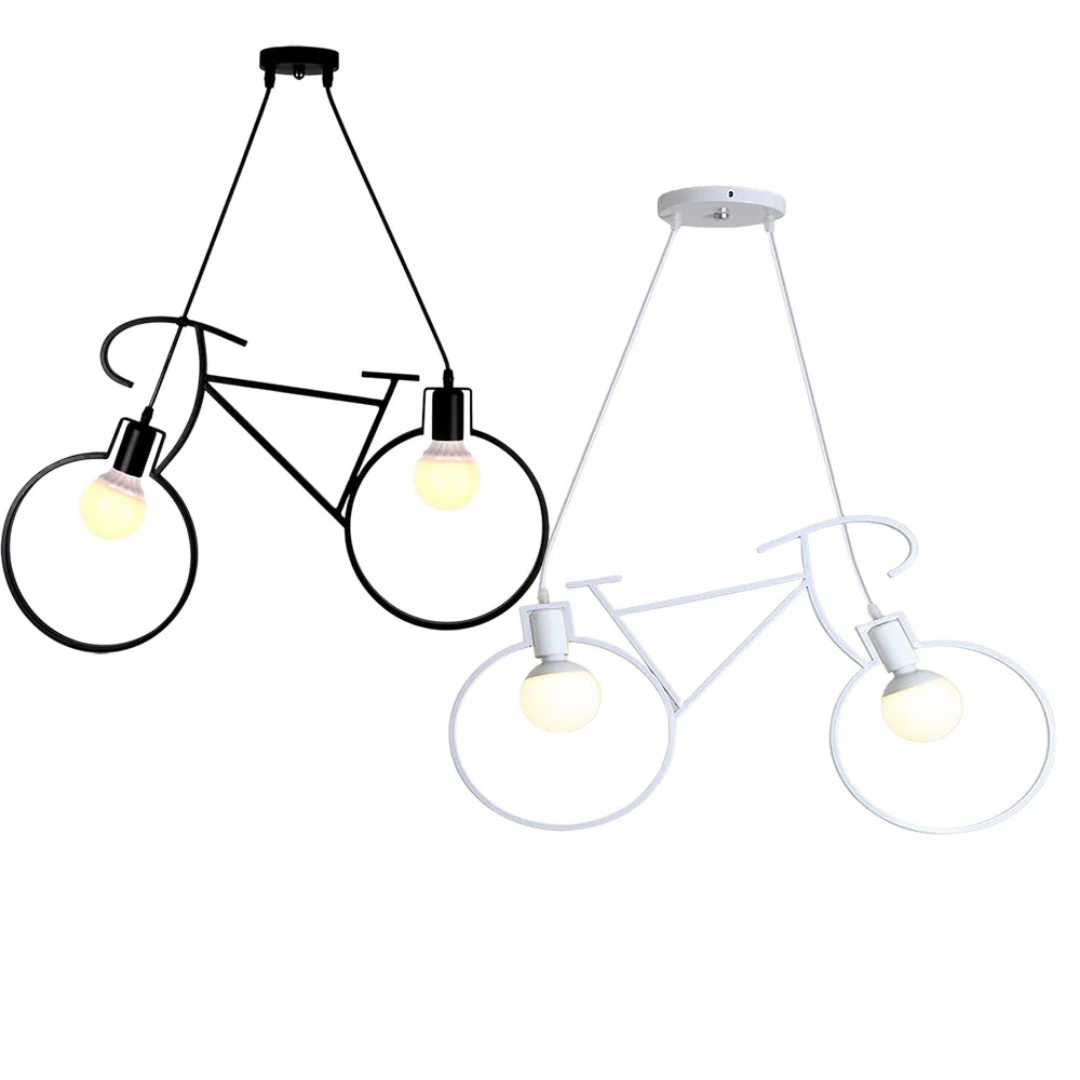 Lampadario a sospensione bicicletta 2xE27 moderno bianco e nero