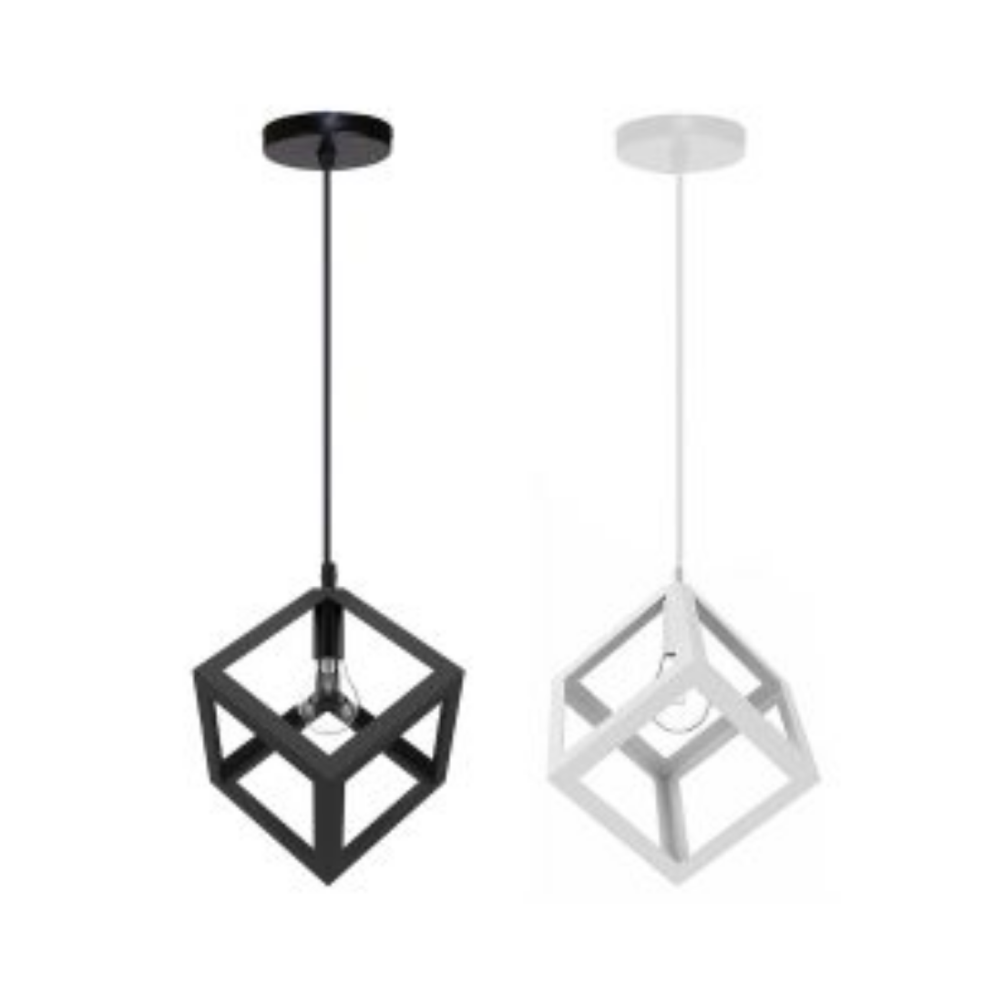 Lampadario a sospensione cubo E27 design moderno nero o bianco