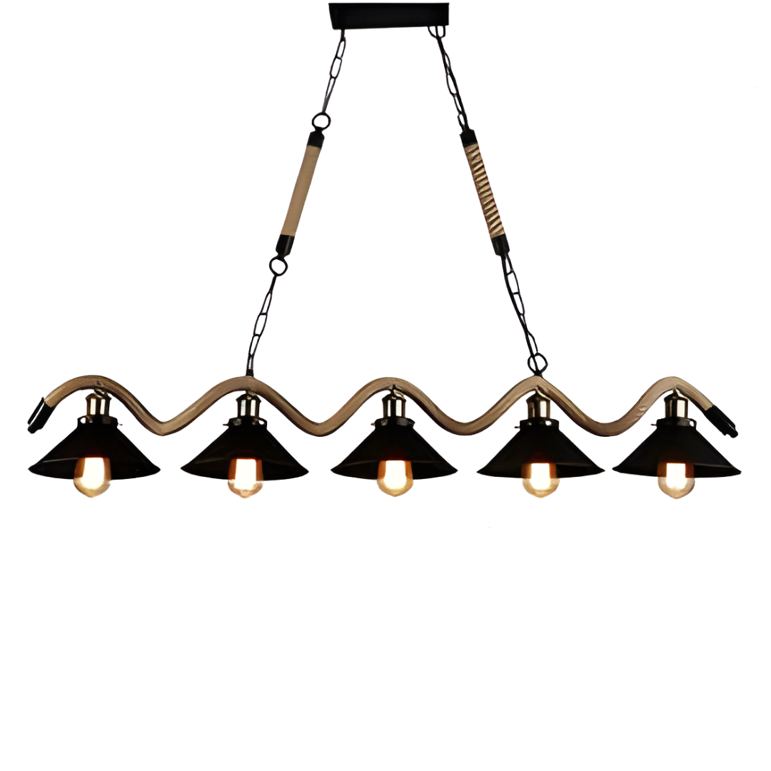 Lampadario a sospensione rustico 5 luci E27 in corda canapa e bambù