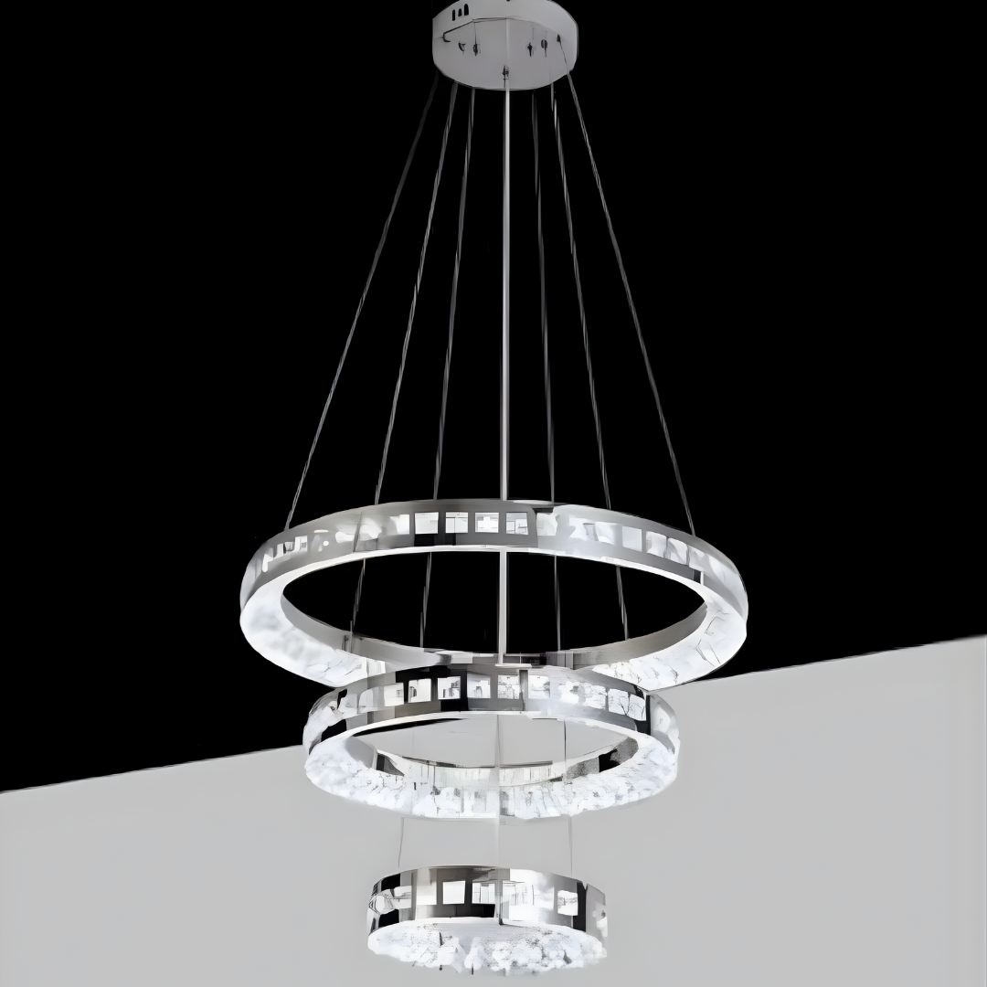 Lampadario LED moderno 46W con anelli in cristallo effetto CCT regolabile