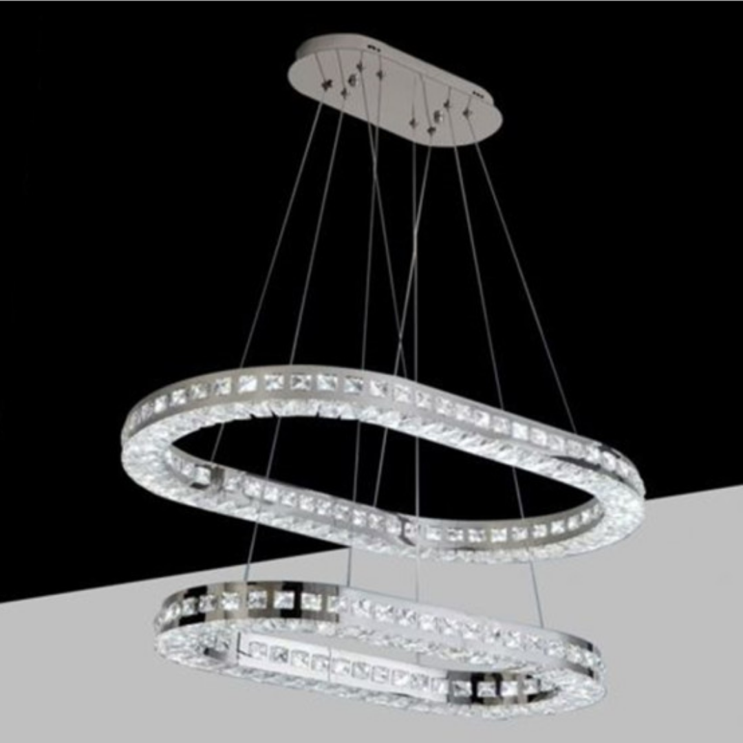 Lampadario LED moderno 46W anelli ovali effetto cristallo con luce CCT regolabile