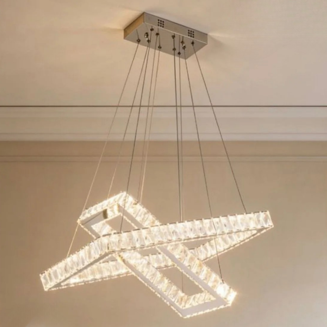 Lampadario LED moderno 46W design geometrico con cristalli e CCT regolabile