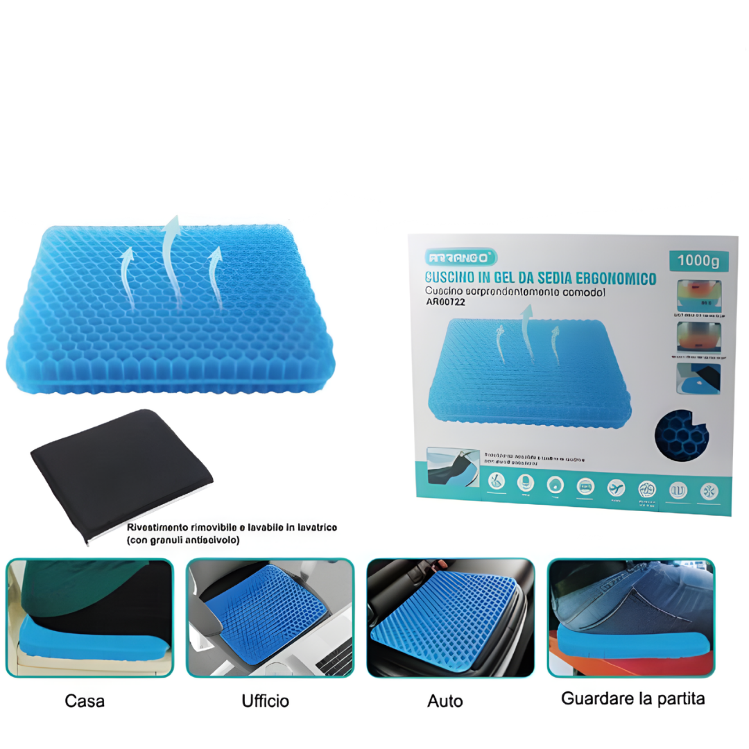 Cuscino in Gel Ergonomico per Sedia 1000g Antiscivolo Traspirante