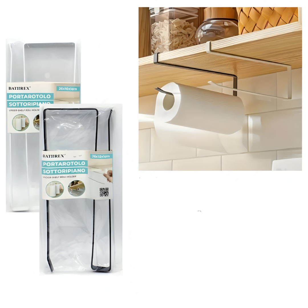 Portarotolo Sottoripiano in Ferro Cucina Senza Fori Salvaspazio