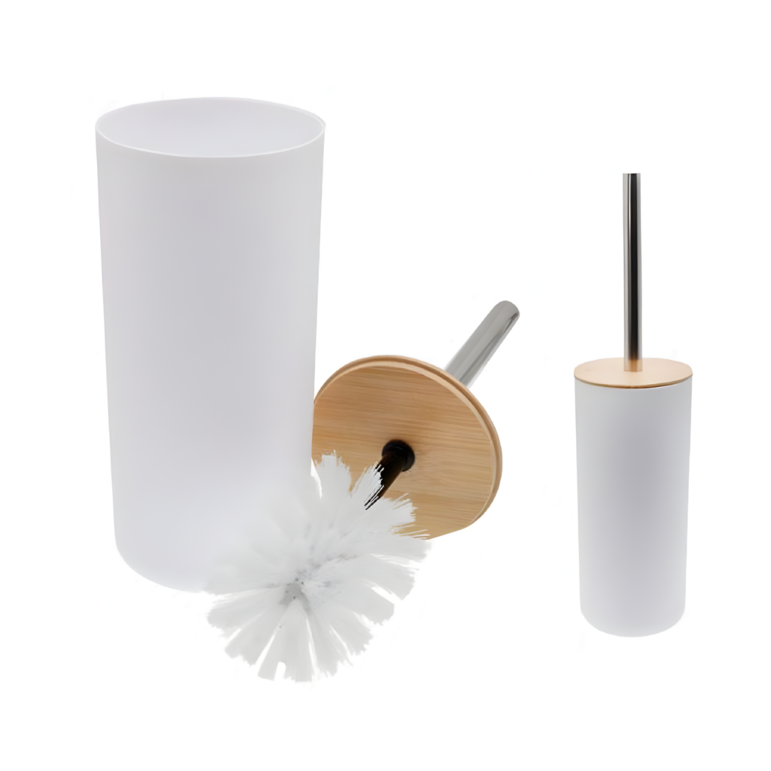 Scopino WC Bianco con Supporto Bathrex L.Bambù in PP