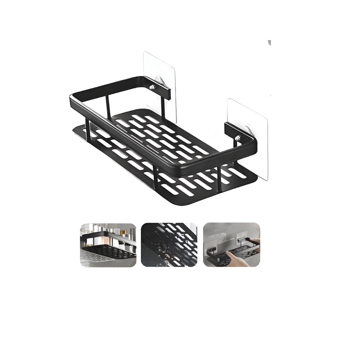Mensola Bagno Adesiva in Alluminio Nero