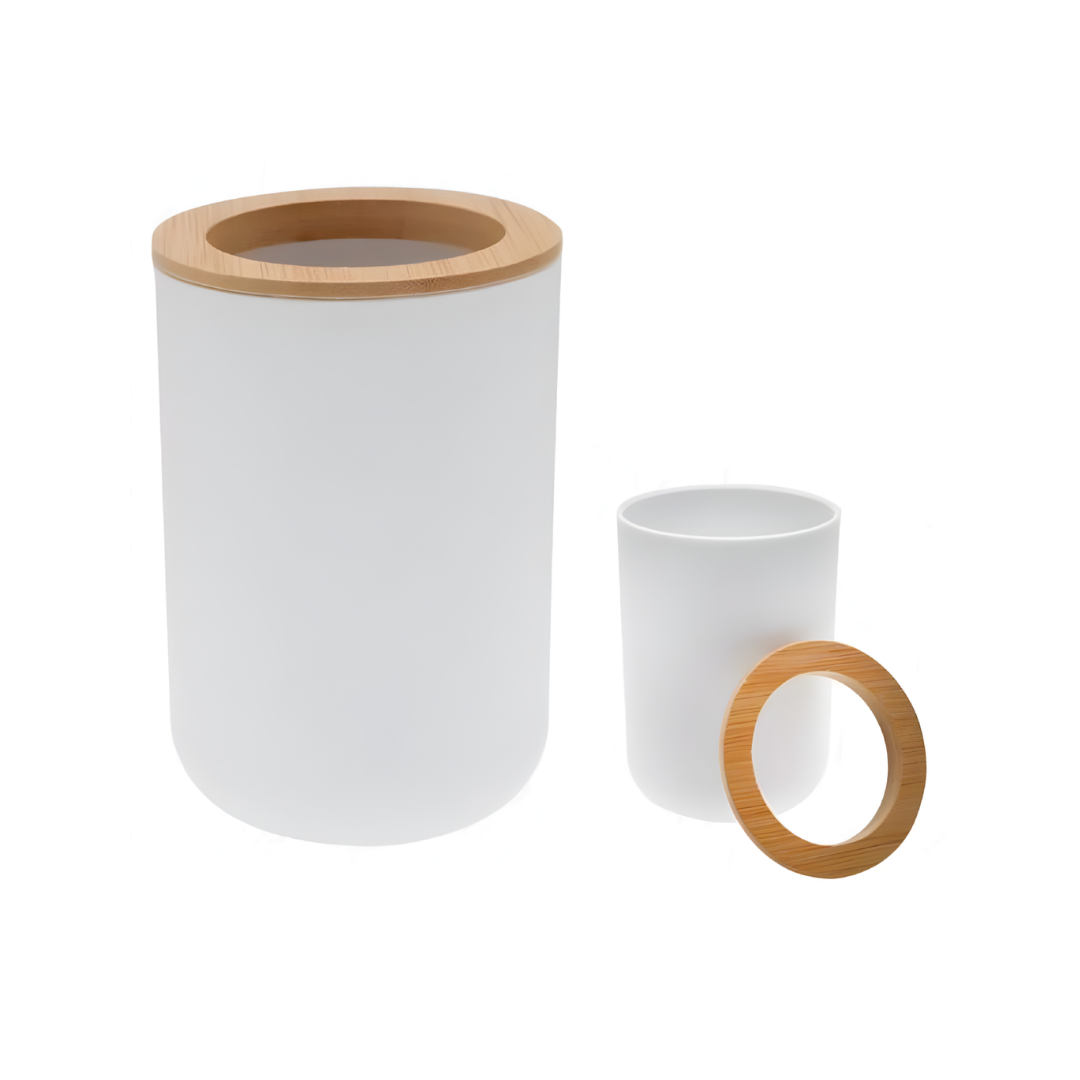 Bicchiere Portaspazzolini Bagno Bianco con Dettaglio Bambù