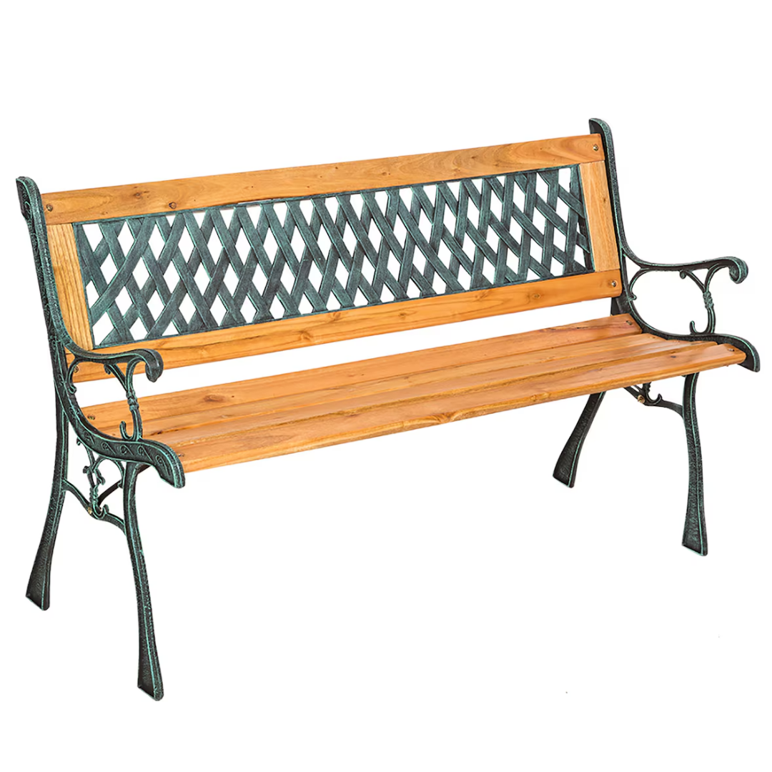 Panchina da Giardino in Legno e Metallo – Seduta Decorativa per Esterno